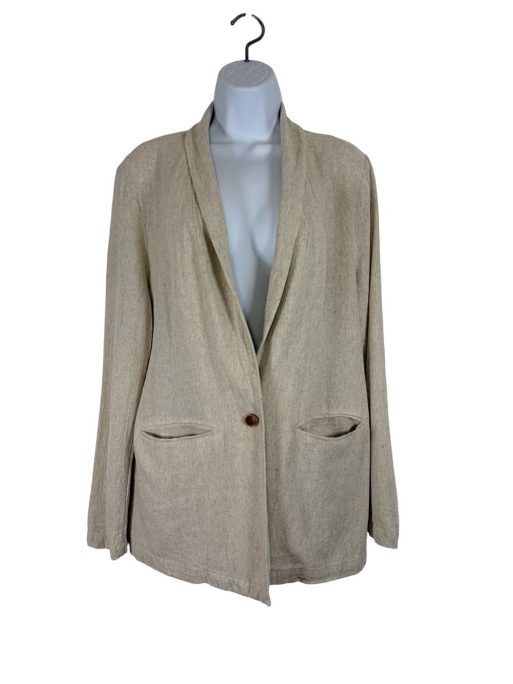 Old Navy Linen Blend Blazer Jacket Tan Neutral Open Front Lightweight L